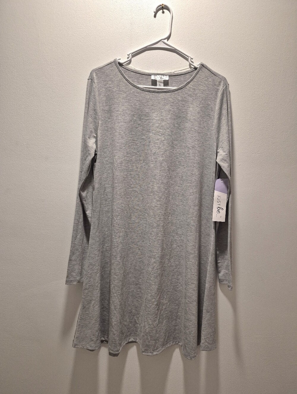 Long Sleeve T-Shirt Dress Large Grey Knee Length